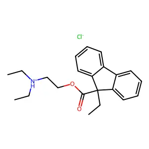 Fluorene-9-carboxylic acid, 9-ethyl-, 2-(diethylamino)ethyl ester, hydrochloride structure