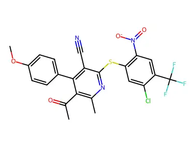5-acetyl-2-{[5-chloro-2-nitro-4-(trifluoromethyl)phenyl]thio}-4-(4-methoxyphenyl)-6-methylnicotinonitrile structure