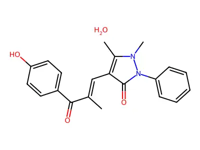 4-(2-(p-Hydroxybenzoyl)propenyl)antipyrine hydrate structure