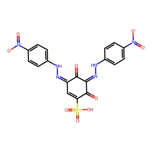3,5-Bis[(4-nitrophenyl)hydrazinylidene]-4,6-dioxocyclohexene-1-sulfonic acid structure