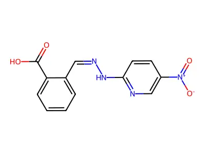 2-[[(5-Nitro-2-pyridinyl)hydrazinylidene]methyl]benzoic acid structure