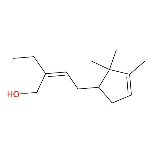 2-Ethyl-4-(2',2',3-trimethylcyclopent-3'-enyl)but-2-enol structure