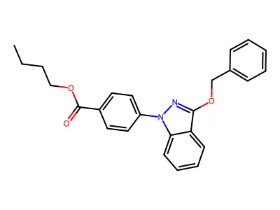 Benzoic acid, p-(3-(benzyloxy)-1H-indazol-1-yl)-, butyl ester structure