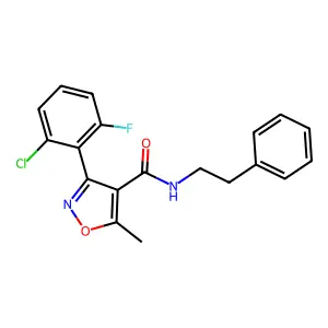3-(2-chloro-6-fluorophenyl)-5-methyl-N-phenethylisoxazole-4-carboxamide structure