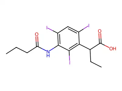 Butyric acid, 2-(3-butyramido-2,4,6-triiodophenyl)- structure