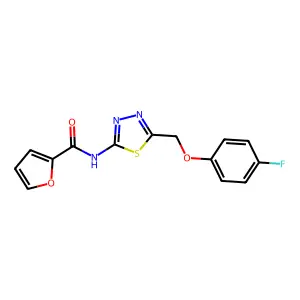 N-[5-[(4-fluorophenoxy)methyl]-1,3,4-thiadiazol-2-yl]furan-2-carboxamide structure