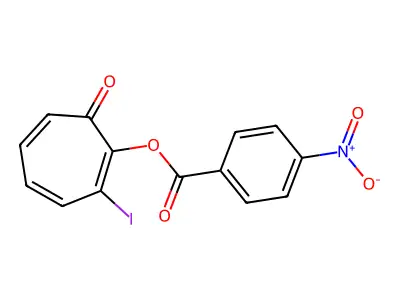 2-Hydroxy-3-iodo-2,4,6-cycloheptatrien-1-one p-nitrobenzoate structure