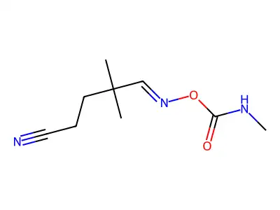 4,4-Dimethyl-5-{[(methylcarbamoyl)oxy]imino}pentanenitrile structure