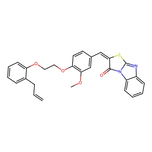 (E)-2-(4-(2-(2-allylphenoxy)ethoxy)-3-methoxybenzylidene)benzo[4,5]imidazo[2,1-b]thiazol-3(2H)-one structure