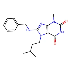 8-(benzylamino)-7-isopentyl-3-methyl-1H-purine-2,6(3H,7H)-dione structure