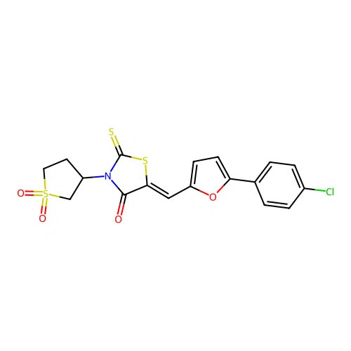 (5Z)-5-{[5-(4-chlorophenyl)furan-2-yl]methylidene}-3-(1,1-dioxidotetrahydrothiophen-3-yl)-2-thioxo-1,3-thiazolidin-4-one structure