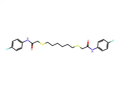 2-((6-((2-(4-Fluoroanilino)-2-oxoethyl)sulfanyl)hexyl)sulfanyl)-N-(4-fluorophenyl)acetamide structure