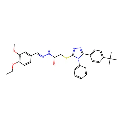 2-{[5-(4-tert-butylphenyl)-4-phenyl-4H-1,2,4-triazol-3-yl]sulfanyl}-N'-[(E)-(4-ethoxy-3-methoxyphenyl)methylidene]acetohydrazide structure