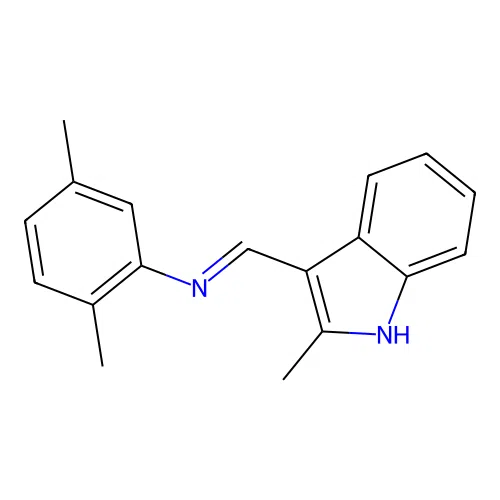 2,5-dimethyl-N-[(E)-(2-methylindol-3-ylidene)methyl]aniline structure