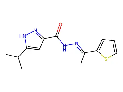5-propan-2-yl-N-(1-thiophen-2-ylethylideneamino)-1H-pyrazole-3-carboxamide structure