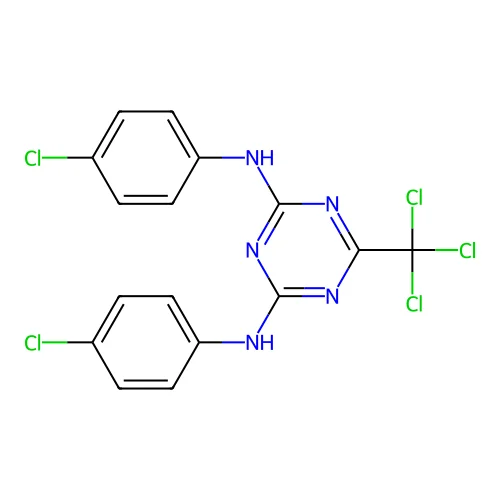 2-N,4-N-bis(4-chlorophenyl)-6-(trichloromethyl)-1,3,5-triazine-2,4-diamine structure