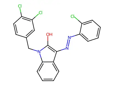 1-(3,4-dichlorobenzyl)-1H-indole-2,3-dione 3-[N-(2-chlorophenyl)hydrazone] structure