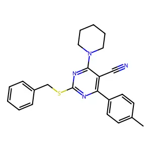 2-(Benzylsulfanyl)-4-(4-methylphenyl)-6-piperidino-5-pyrimidinecarbonitrile structure