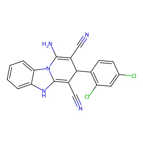 1-amino-3-(2,4-dichlorophenyl)-3,5-dihydropyrido[1,2-a]benzimidazole-2,4-dicarbonitrile structure