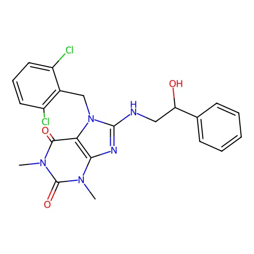 7-(2,6-dichlorobenzyl)-8-((2-hydroxy-2-phenylethyl)amino)-1,3-dimethyl-1H-purine-2,6(3H,7H)-dione structure