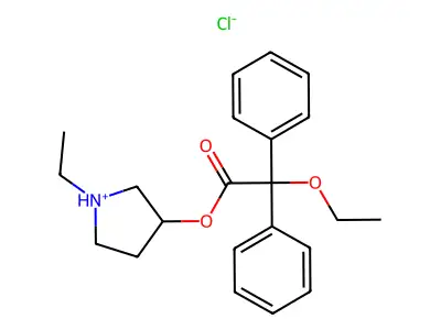 1-Ethylpyrrolidin-3-yl ethoxy(diphenyl)acetate--hydrogen chloride (1/1) structure