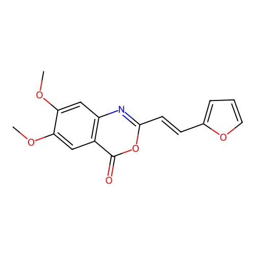 2-[(E)-2-(furan-2-yl)ethenyl]-6,7-dimethoxy-3,1-benzoxazin-4-one structure