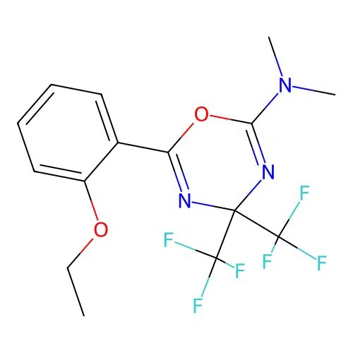 6-(2-ethoxyphenyl)-N,N-dimethyl-4,4-bis(trifluoromethyl)-4H-1,3,5-oxadiazin-2-amine structure