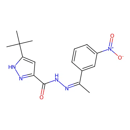 (Z)-3-(tert-butyl)-N'-(1-(3-nitrophenyl)ethylidene)-1H-pyrazole-5-carbohydrazide structure