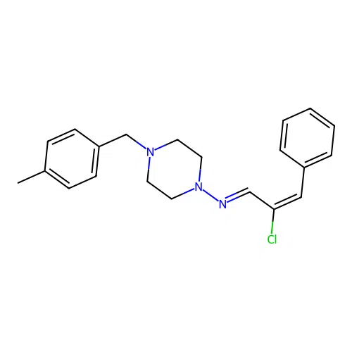 (E)-2-chloro-N-[4-[(4-methylphenyl)methyl]piperazin-1-yl]-3-phenylprop-2-en-1-imine structure