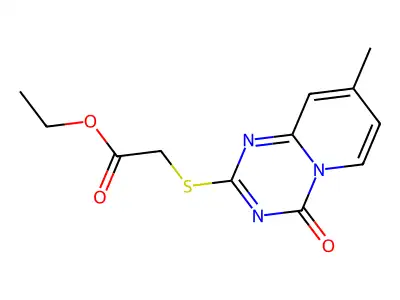 Ethyl 2-((8-methyl-4-oxo-4H-pyrido[1,2-a](1,3,5)triazin-2-yl)sulfanyl)acetate structure
