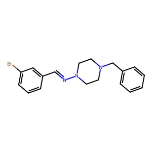 4-benzyl-N-(3-bromobenzylidene)piperazin-1-amine structure