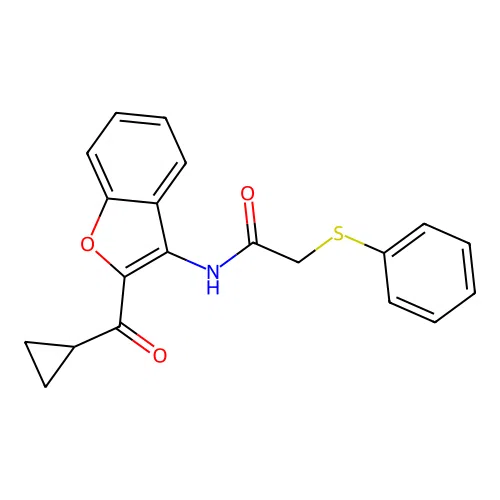 N-[2-(Cyclopropylcarbonyl)-1-benzofuran-3-yl]-2-(phenylsulfanyl)acetamide structure
