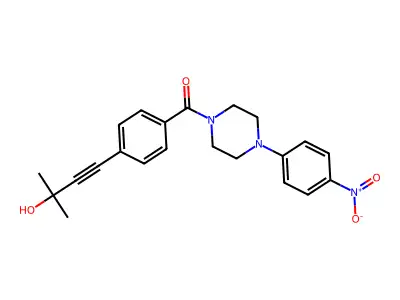 [4-(3-hydroxy-3-methylbut-1-yn-1-yl)phenyl][4-(4-nitrophenyl)piperazin-1-yl]methanone structure