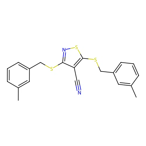 3,5-Bis((3-methylbenzyl)thio)isothiazole-4-carbonitrile structure
