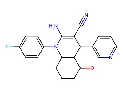 2-amino-1-(4-fluorophenyl)-5-oxo-4-(pyridin-3-yl)-1,4,5,6,7,8-hexahydroquinoline-3-carbonitrile structure