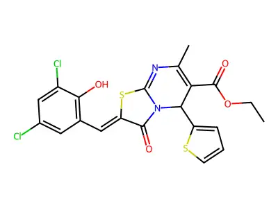 ethyl 2-(3,5-dichloro-2-hydroxybenzylidene)-7-methyl-3-oxo-5-(2-thienyl)-2,3-dihydro-5H-[1,3]thiazolo[3,2-a]pyrimidine-6-carboxylate structure