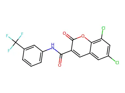 6,8-dichloro-2-oxo-N-[3-(trifluoromethyl)phenyl]-2H-chromene-3-carboxamide structure