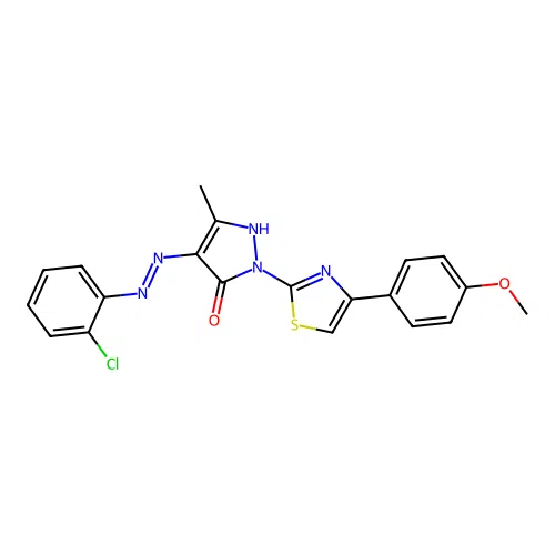 (4E)-4-[2-(2-CHLOROPHENYL)HYDRAZIN-1-YLIDENE]-1-[4-(4-METHOXYPHENYL)-1,3-THIAZOL-2-YL]-3-METHYL-4,5-DIHYDRO-1H-PYRAZOL-5-ONE structure