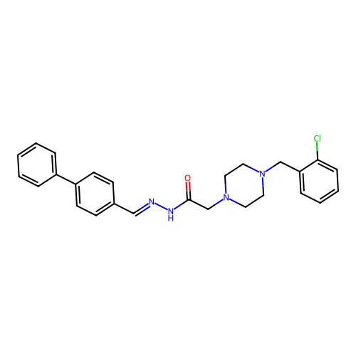 2-[4-[(2-chlorophenyl)methyl]piperazin-1-yl]-N-[(4-phenylphenyl)methylideneamino]acetamide structure