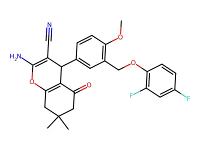 2-amino-4-{3-[(2,4-difluorophenoxy)methyl]-4-methoxyphenyl}-7,7-dimethyl-5-oxo-5,6,7,8-tetrahydro-4H-chromene-3-carbonitrile structure