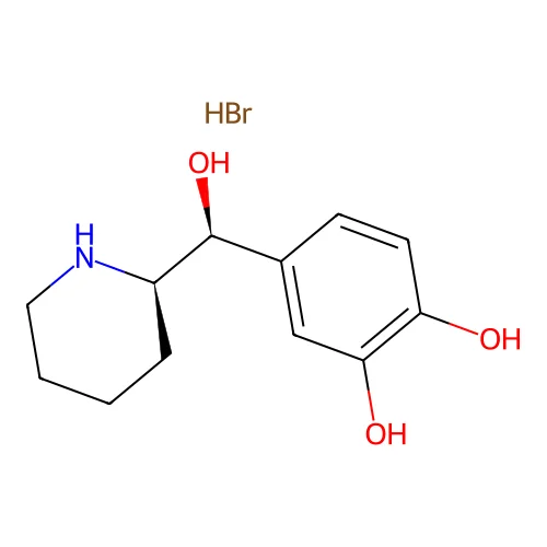 4-[(S)-hydroxy-[(2R)-piperidin-2-yl]methyl]benzene-1,2-diol hydrobromide structure