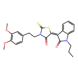 (3Z)-3-{3-[2-(3,4-dimethoxyphenyl)ethyl]-4-oxo-2-thioxo-1,3-thiazolidin-5-ylidene}-1-propyl-1,3-dihydro-2H-indol-2-one structure