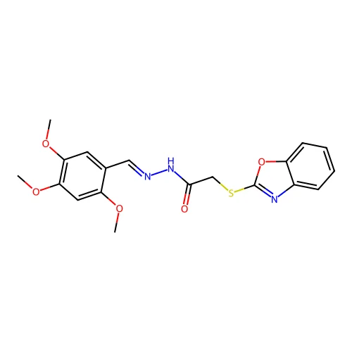 (E)-2-(benzo[d]oxazol-2-ylthio)-N'-(2,4,5-trimethoxybenzylidene)acetohydrazide structure