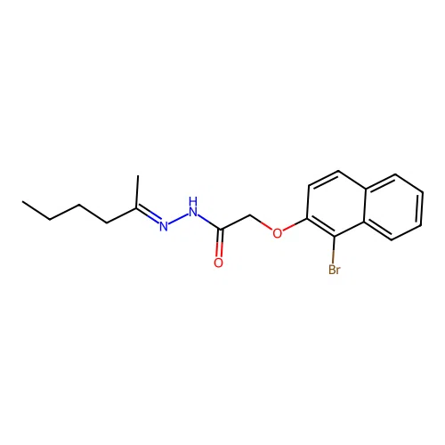 2-[(1-bromonaphthalen-2-yl)oxy]-N'-[(2E)-hexan-2-ylidene]acetohydrazide structure