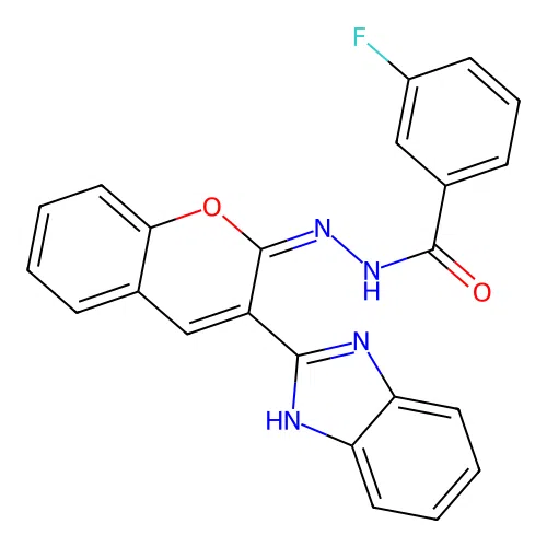 N-[(E)-[3-(1H-benzimidazol-2-yl)chromen-2-ylidene]amino]-3-fluorobenzamide structure