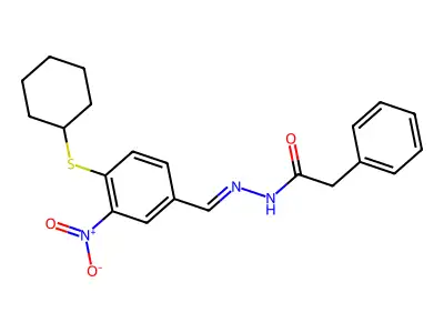 N-[(4-cyclohexylsulfanyl-3-nitrophenyl)methylideneamino]-2-phenylacetamide structure