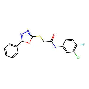 N-(3-chloro-4-fluorophenyl)-2-[(5-phenyl-1,3,4-oxadiazol-2-yl)sulfanyl]acetamide structure