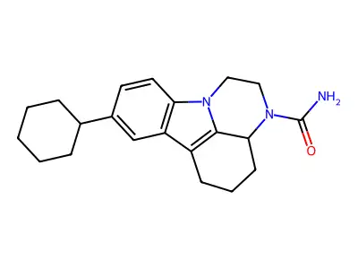 8-cyclohexyl-1,2,3a,4,5,6-hexahydro-3H-pyrazino[3,2,1-jk]carbazole-3-carboxamide structure