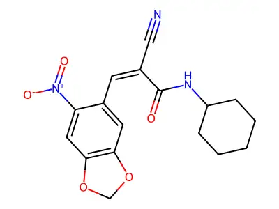 (Z)-2-cyano-N-cyclohexyl-3-(6-nitro-1,3-benzodioxol-5-yl)prop-2-enamide structure