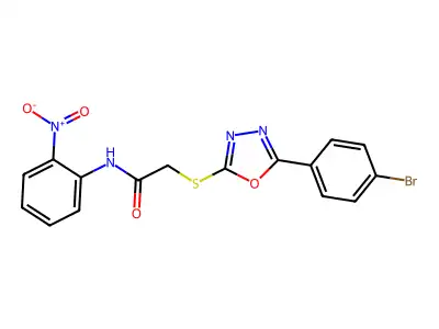 2-((5-(4-Bromophenyl)-1,3,4-oxadiazol-2-yl)thio)-N-(2-nitrophenyl)acetamide structure